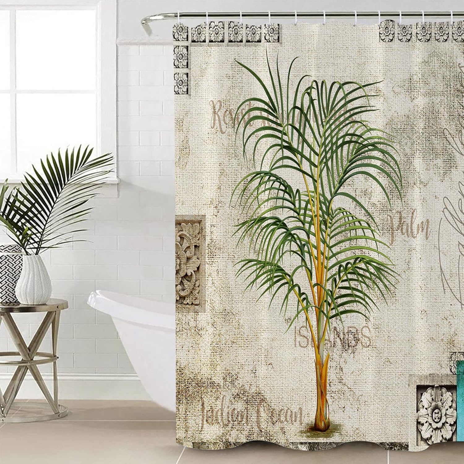 ZOE GARDEN Retro Palm Tree Shower Curtain Set