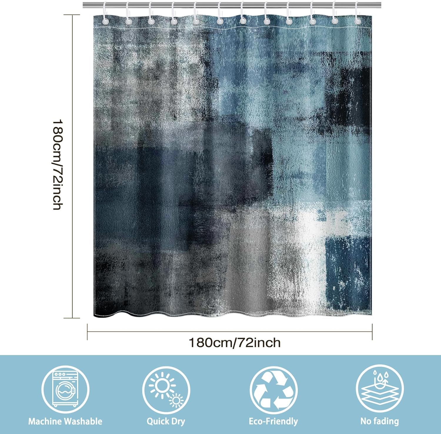 Mocsicka Blue Grey Abstract Shower Curtain with 12 Hooks 1