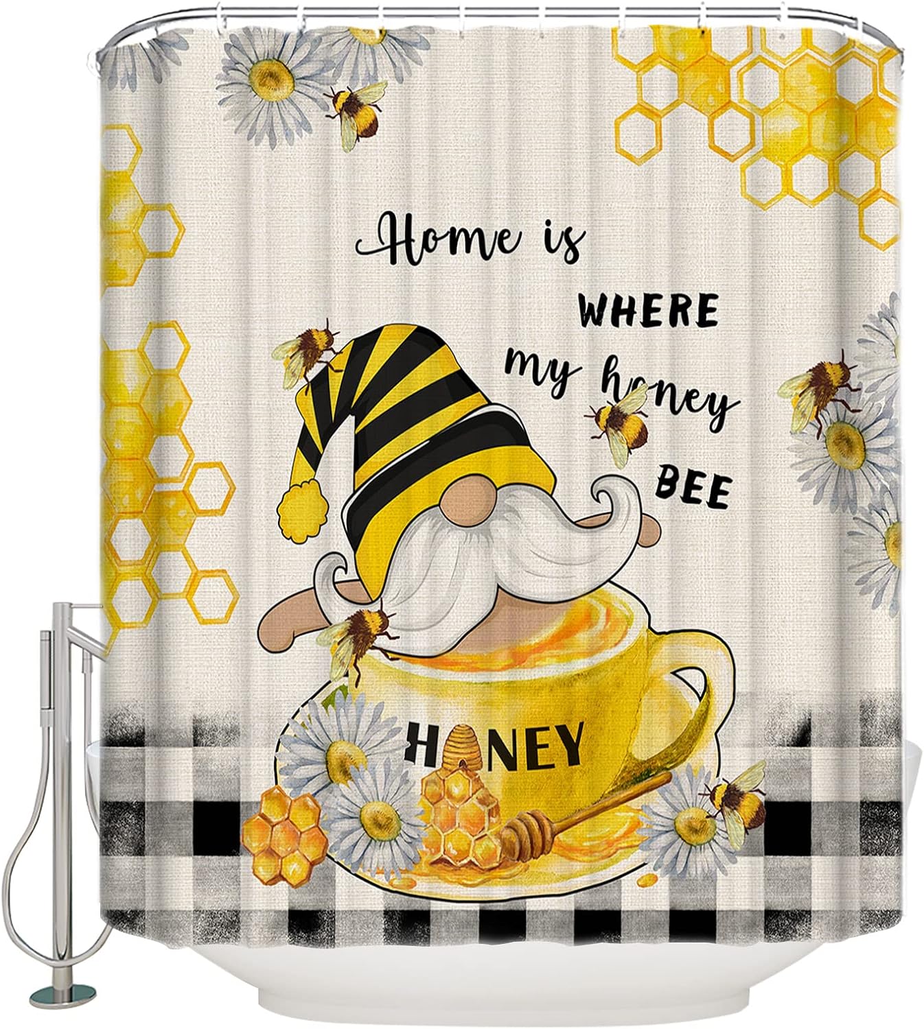 ZOE GARDEN Bee Gnome Shower Curtain Set