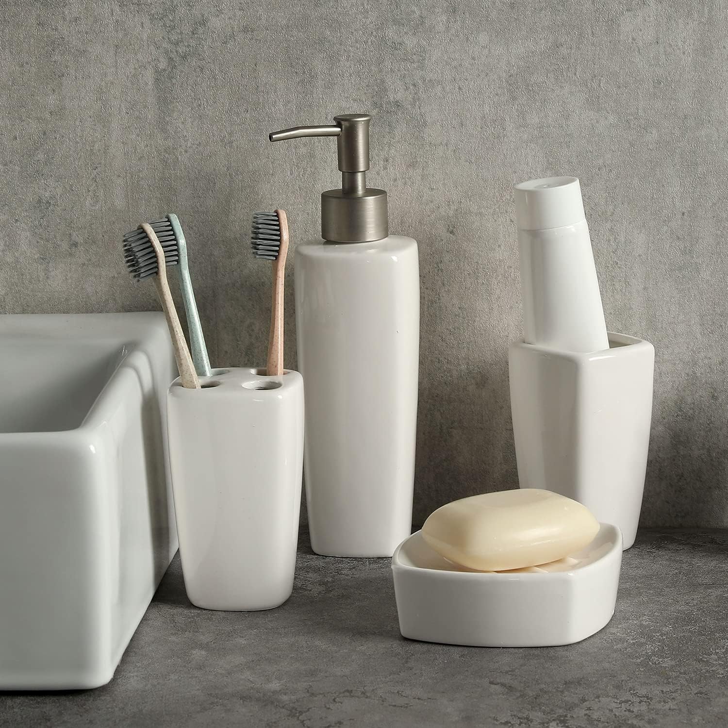 MyGift 4-Piece Ceramic Bathroom Accessory Set