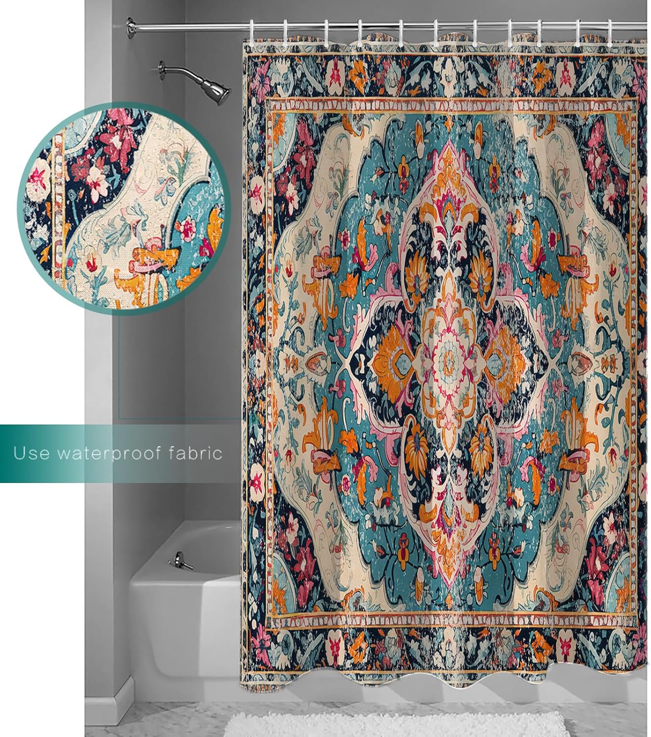 ZOE GARDEN Bohemian Flower Shower Curtain Set