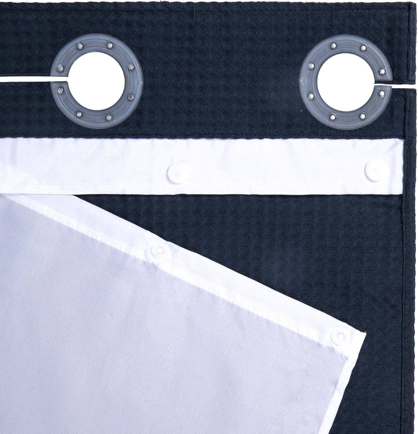 River Dream Navy Blue Waffle Weave Shower Curtain Set