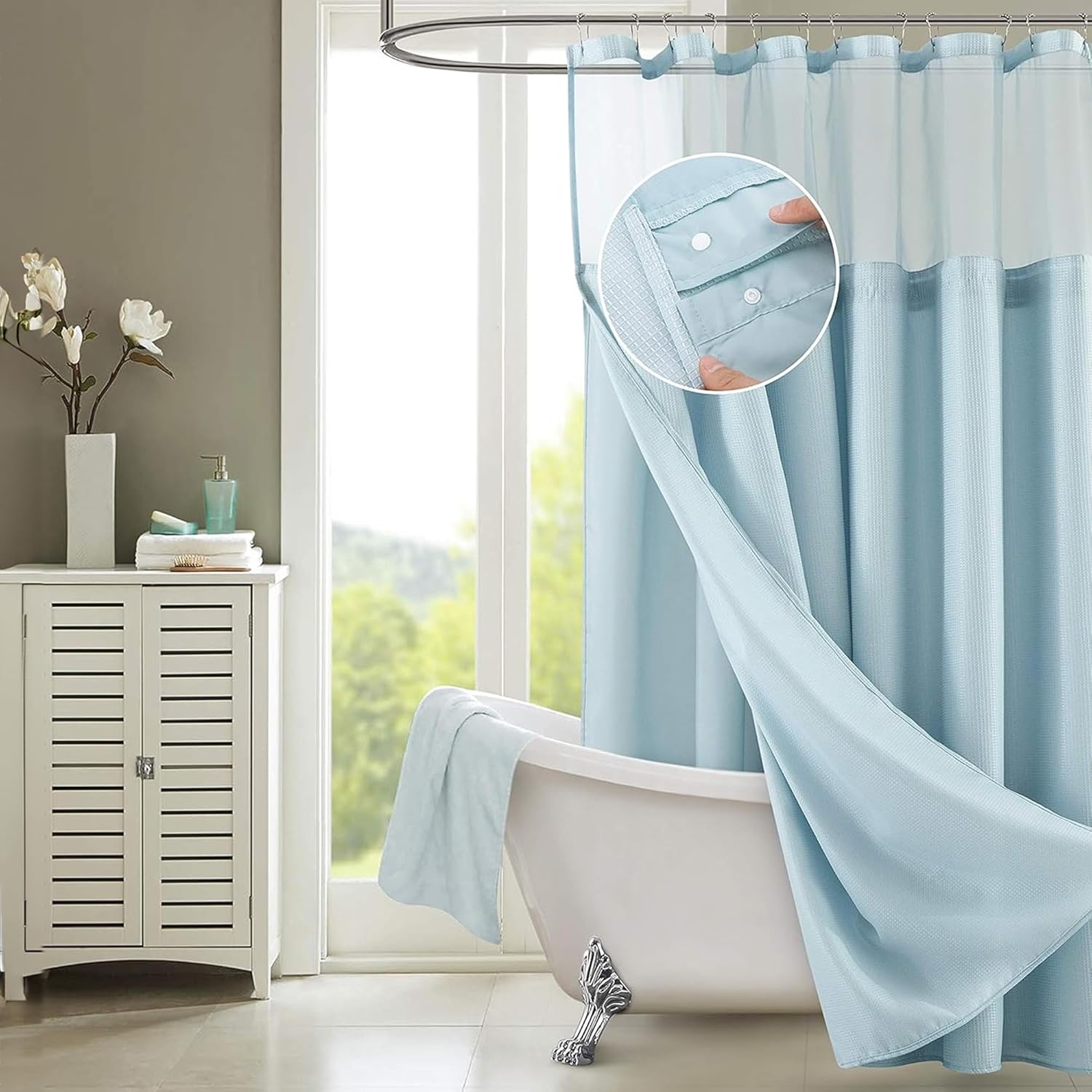 Dainty Home Waffle Weave Shower Curtain Set in Sky Blue