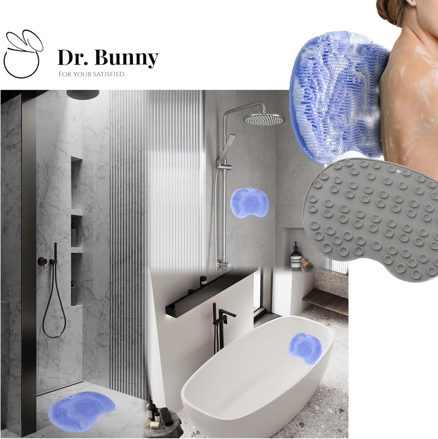 Dr Bunny 2-Piece Foot Scrubber Mats with Suction Cups
