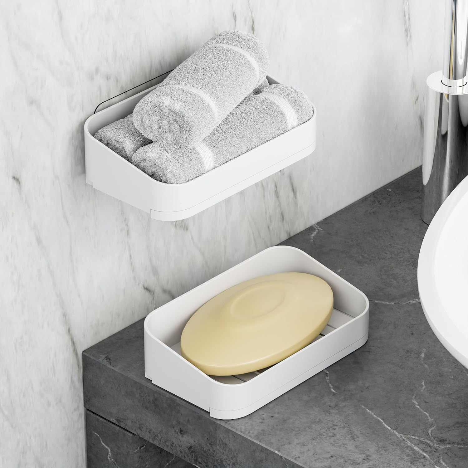 SUOXING Adhesive Soap Holder for Shower Wall White Plastic 2 Pack