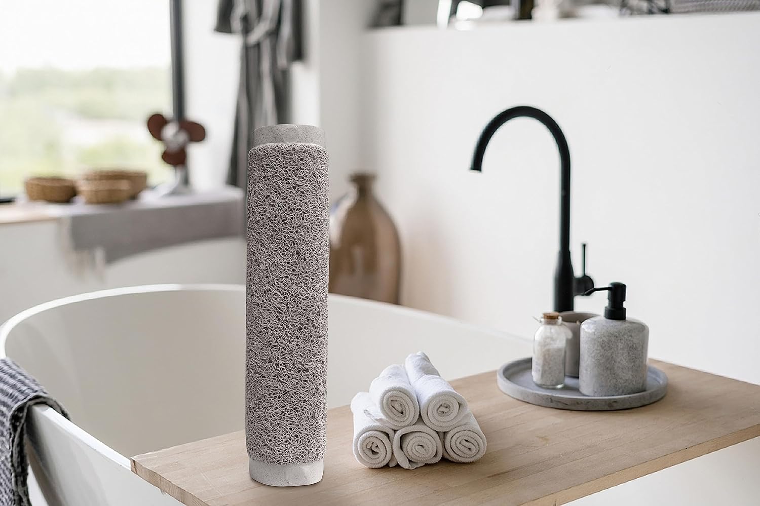 Splash Home Non-Slip Loofa Bathtub Mat 30x17 Inches PVC - Grey