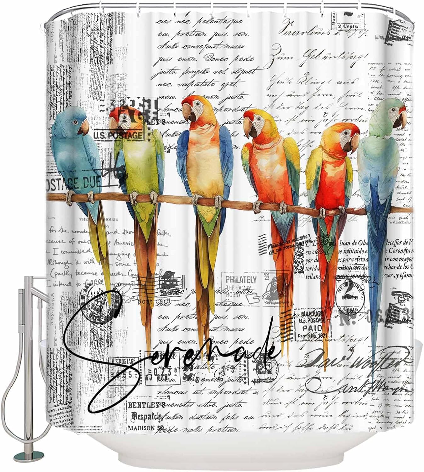 ZOE GARDEN Parrots Shower Curtain Set with Hooks 72x78