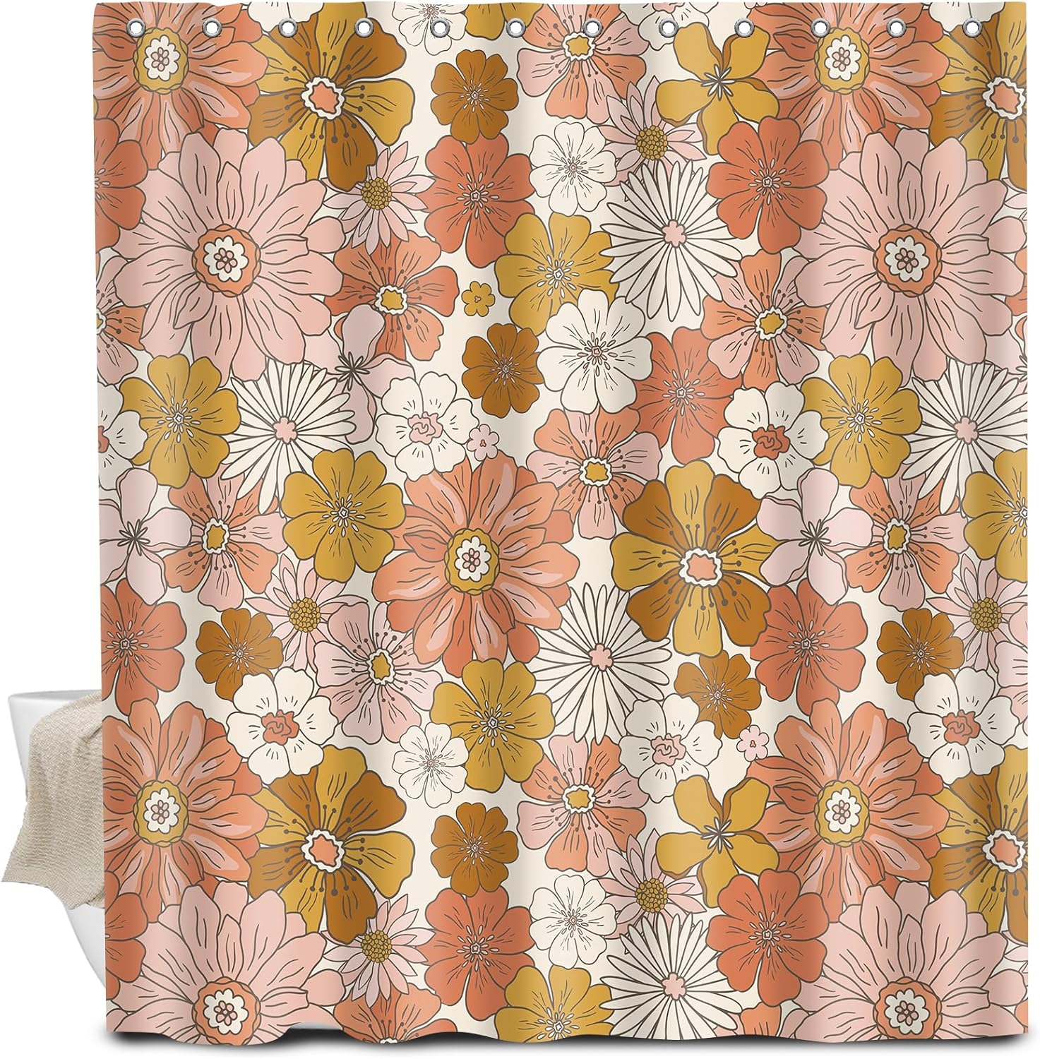 BAUCIWLD Retro Boho Flower Shower Curtain Set with 12 Hooks 1