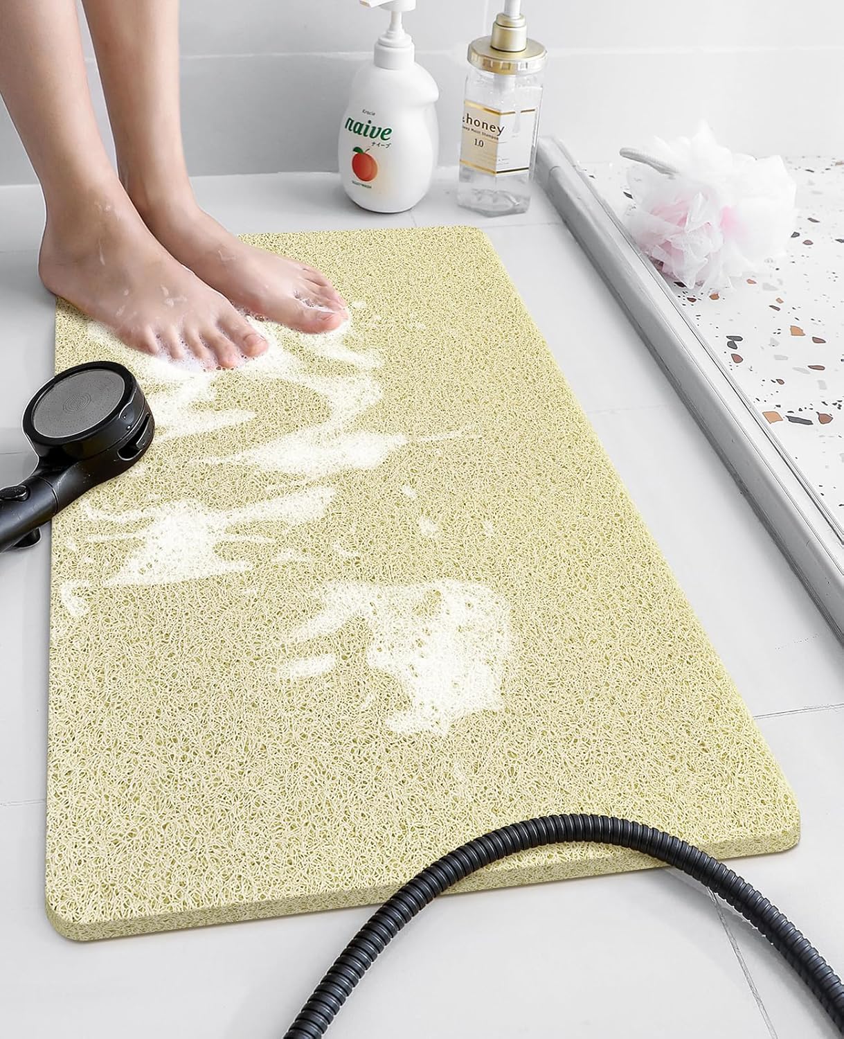 OTHWAY Non Slip Shower Mat for Wet Areas PVC Loofah Mat Beige