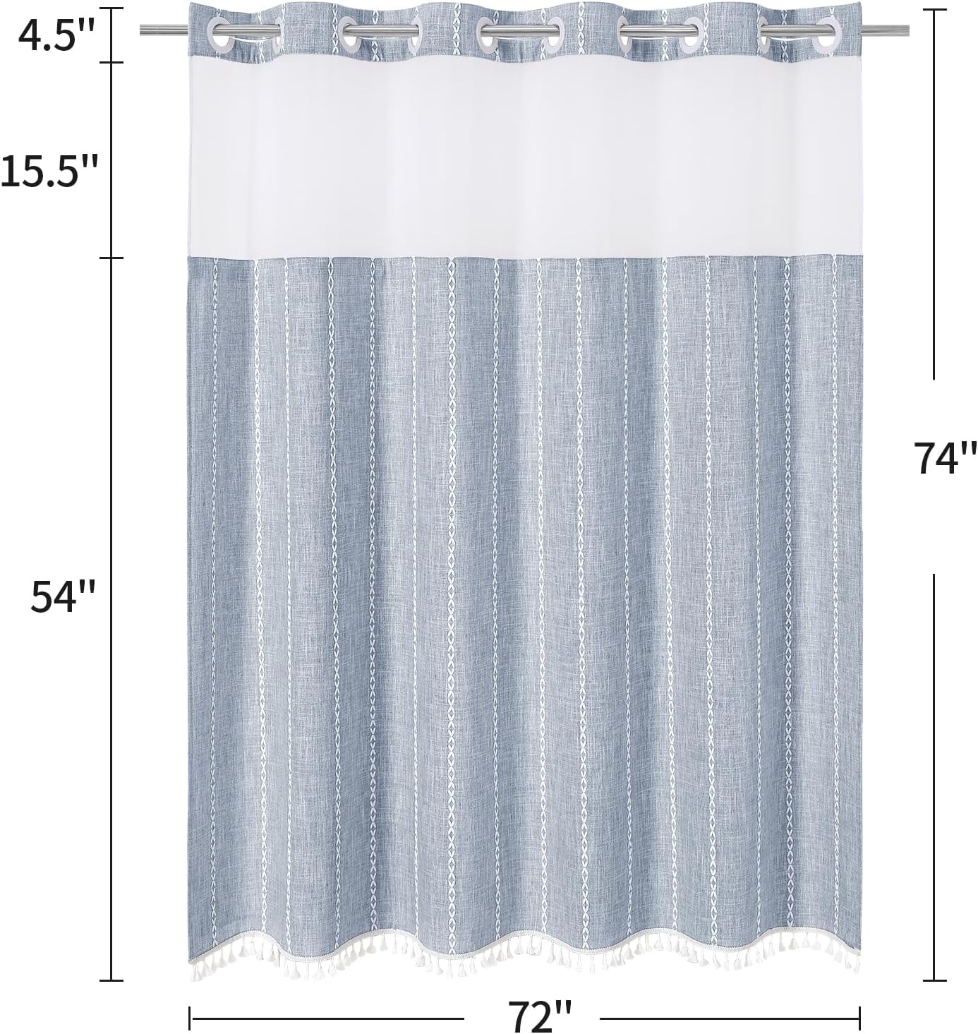 MitoVilla Farmhouse Shower Curtain Set with Window and Magnets - Blue 72 x 74