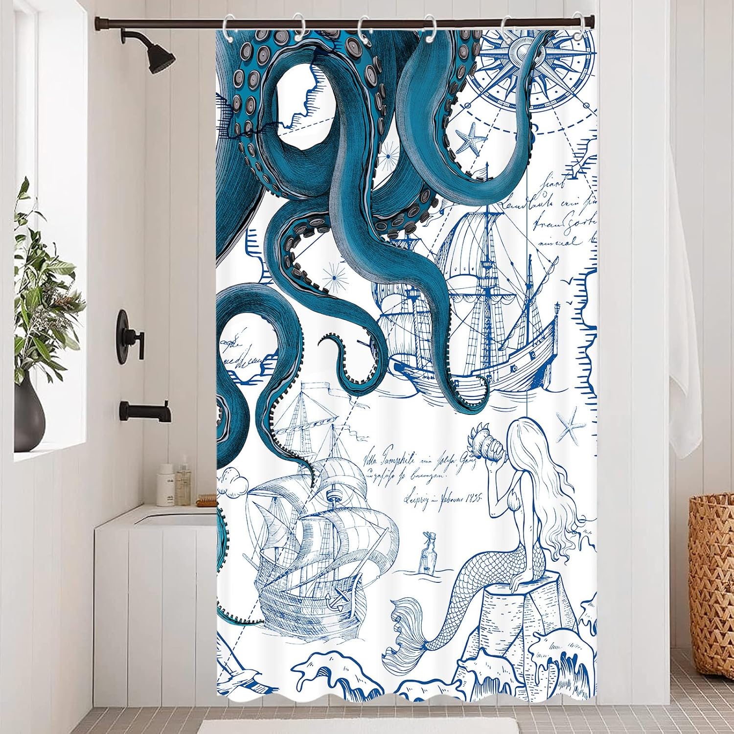 Fungarth Nautical Octopus Shower Curtain Blue 36x72