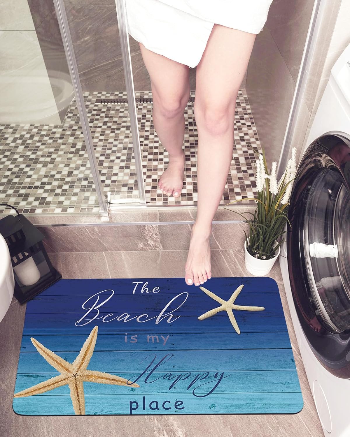 Sea Starfish Blue Gradient Bath Mat 32x20In Non-Slip 1
