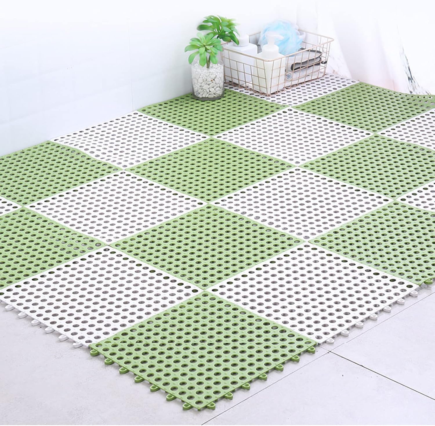 HUHJYUGE Non-Slip Square Shower Mat 12x12in with Drain Holes and Interlocking Design