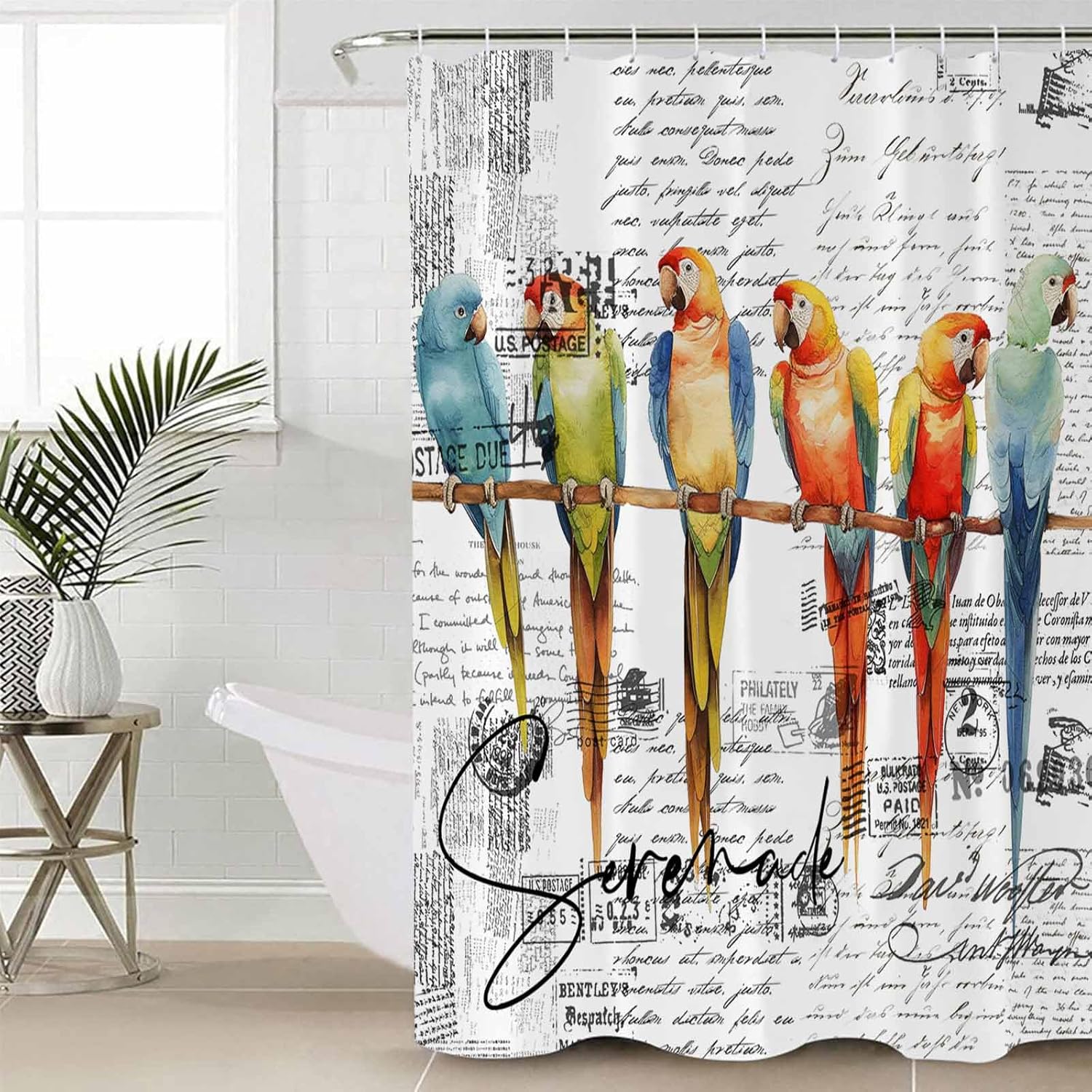 ZOE GARDEN Parrots Shower Curtain Set with Hooks 72x78