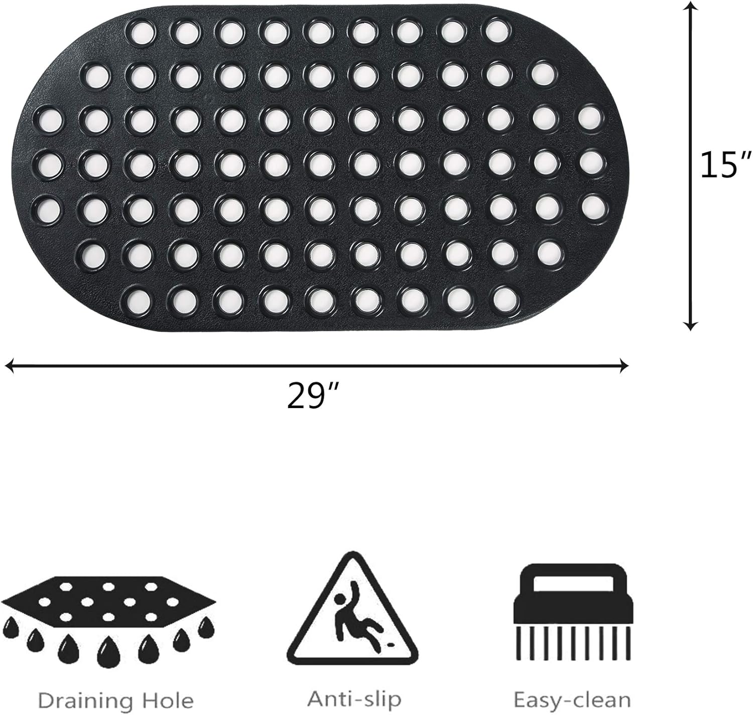 ALL PRIDE Non Slip Black Bathtub Mat 29x15 Inch Oval