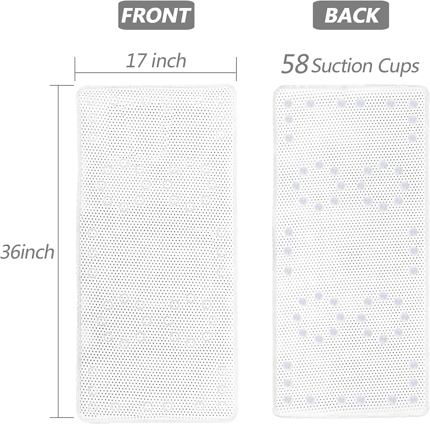 TJWODO Soft Foam Bath Mat with Suction Cups - 36 X 17 White
