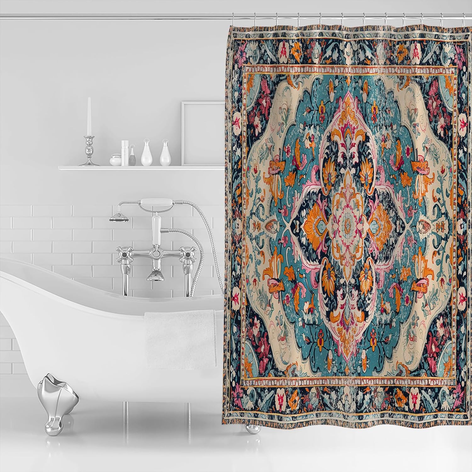 ZOE GARDEN Bohemian Flower Shower Curtain Set