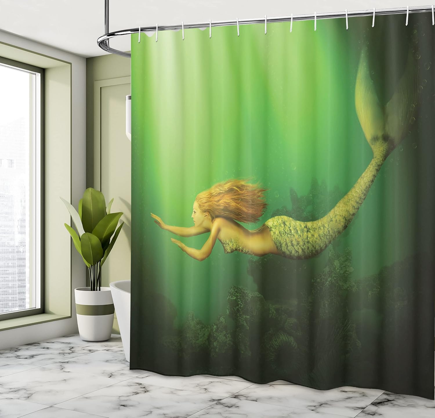 Ambesonne Mermaid Shower Curtain Set 69 x 75 Dark Green Ginger Green 1