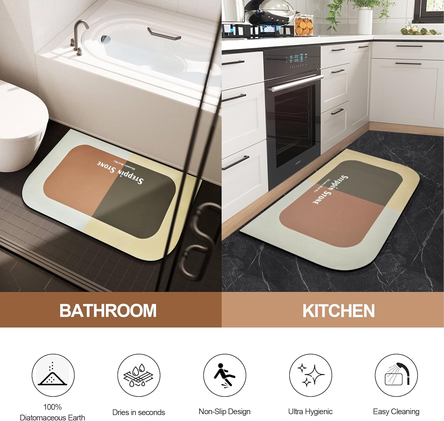 FathersDen Diatomite Stone Bath Mat - Non Slip 236x157 Brown