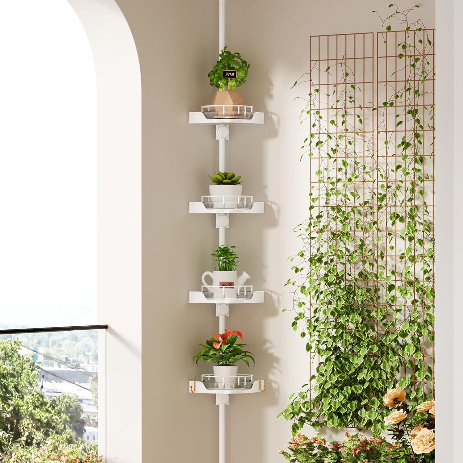 Shuang Qing 4-Tier Rotating Shower Caddy with Safety Guardrail