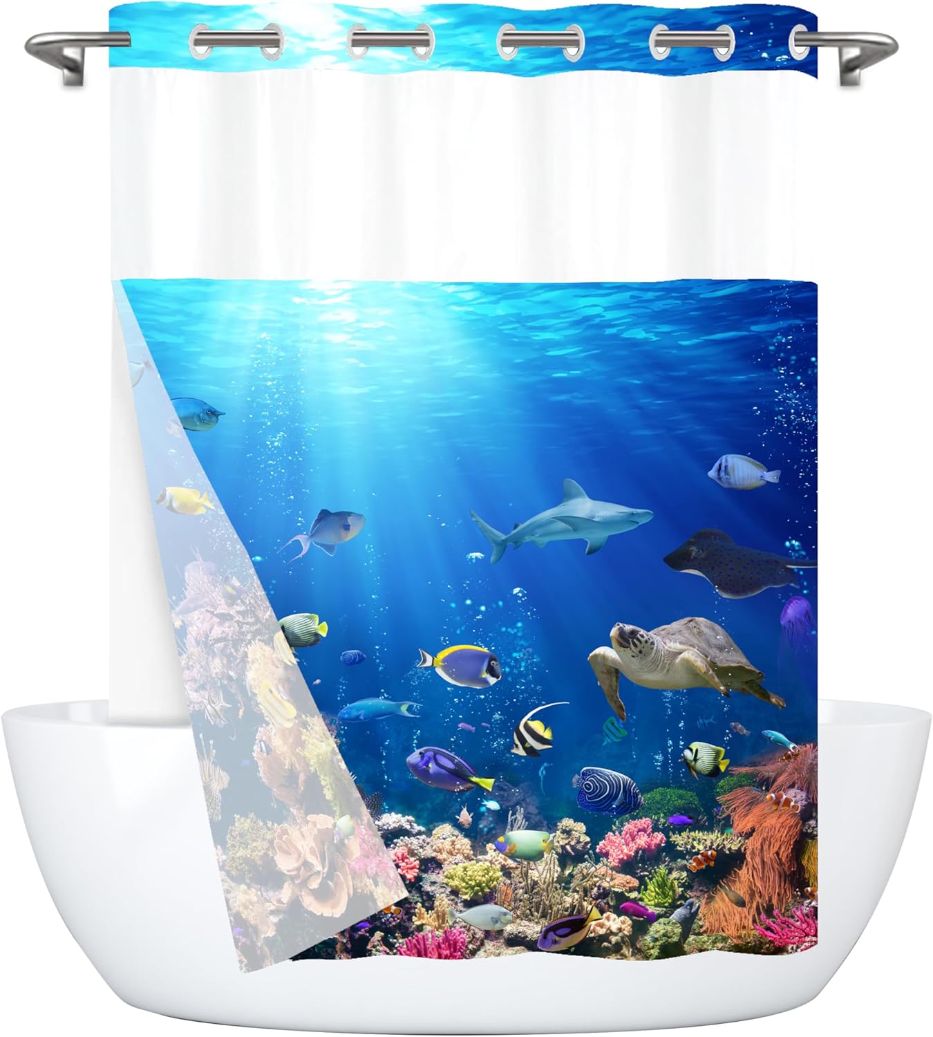 Mimihome No Hook Shower Curtain with Snap Liner Ocean Blue 71x74 Inches 1