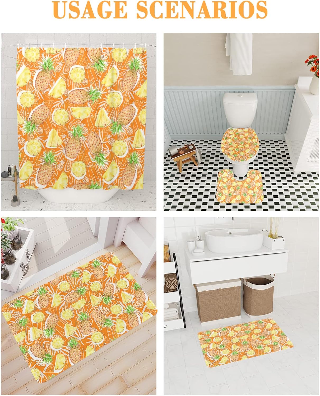 ZOE GARDEN Pineapple Bathroom Set with Curtain Rug and Hooks