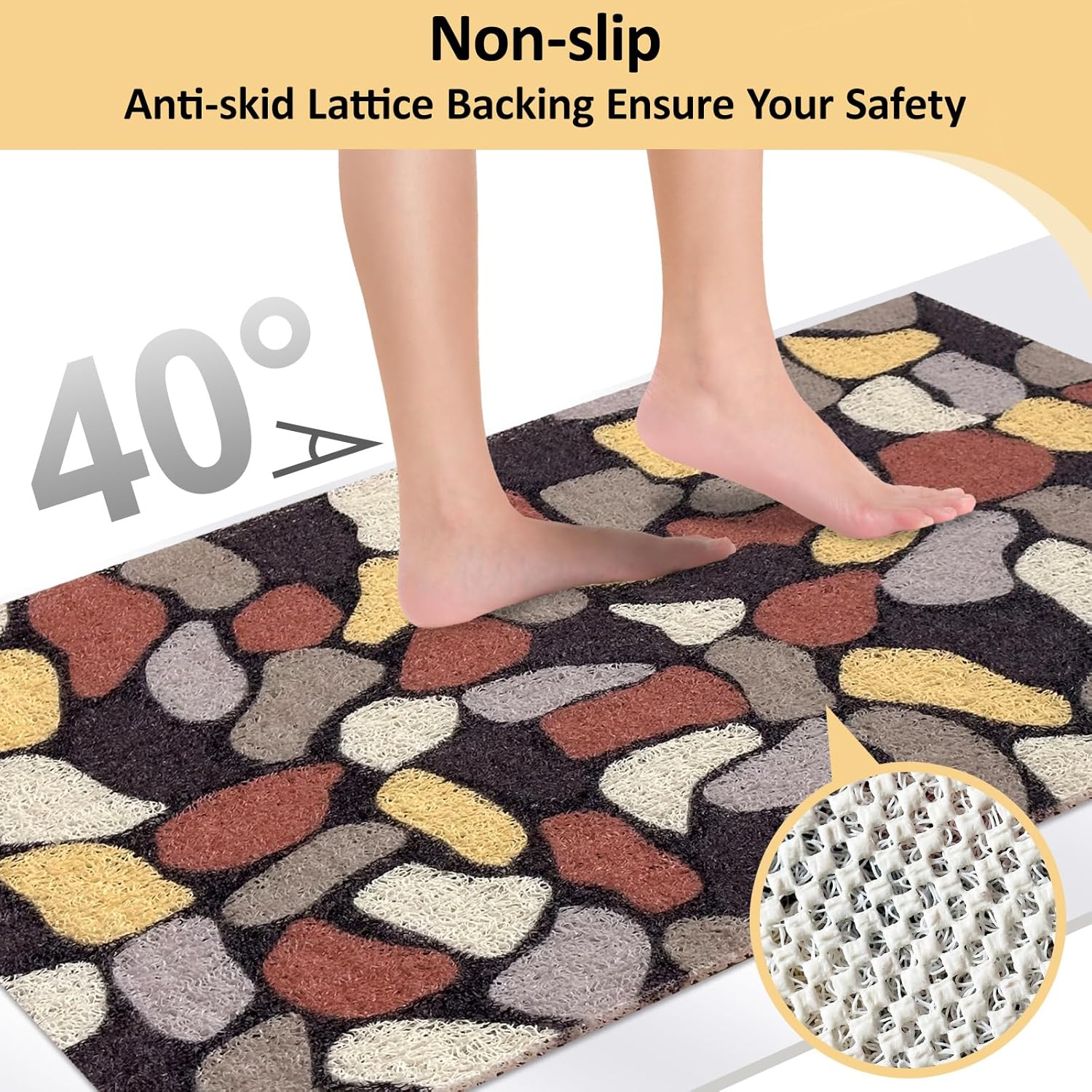 HAPACE Non Slip Shower Mat with Drain Holes 24x16 Inch