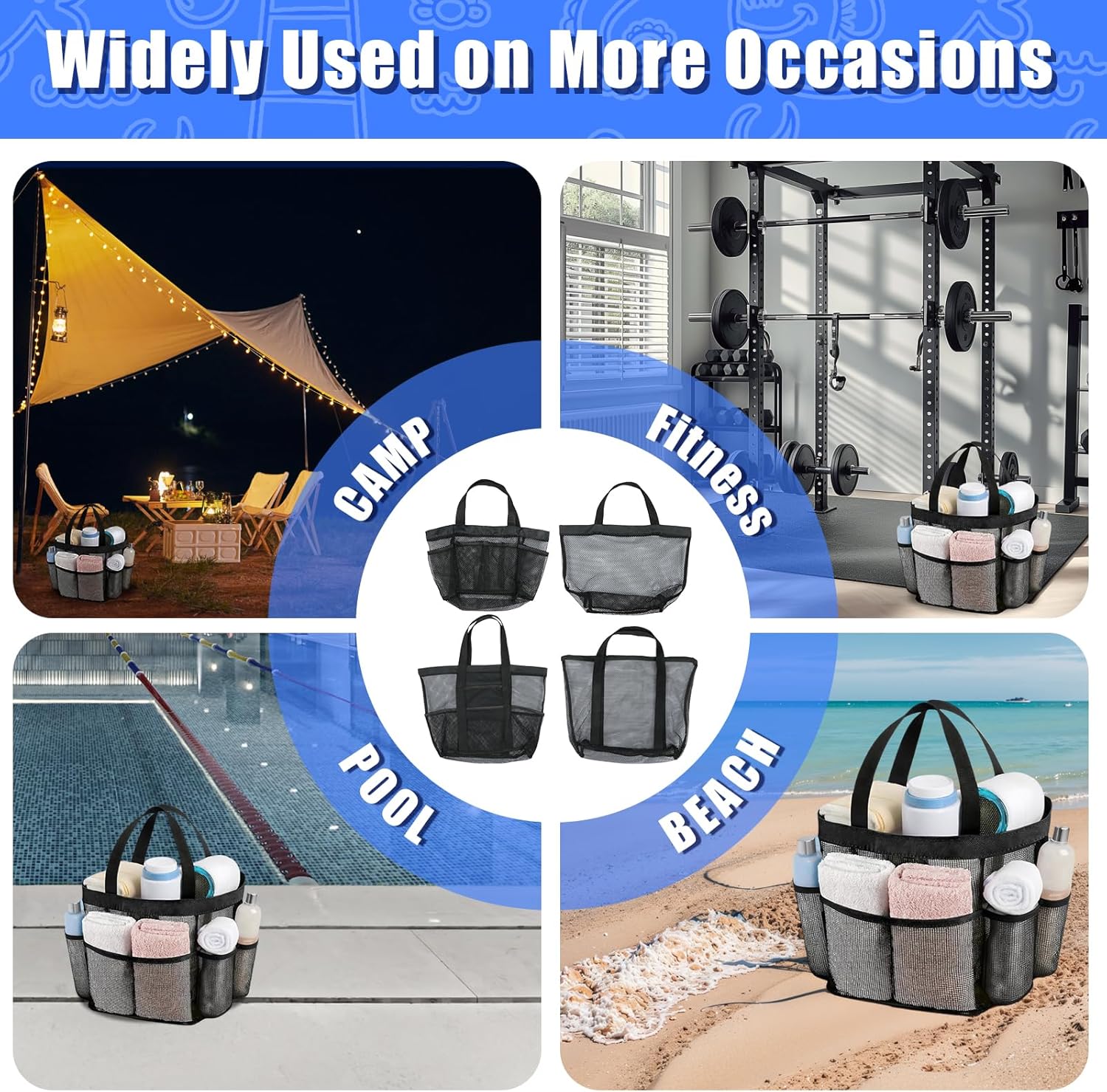 4 Pcs Foldable Mesh Shower Caddy Portable Beach Bag