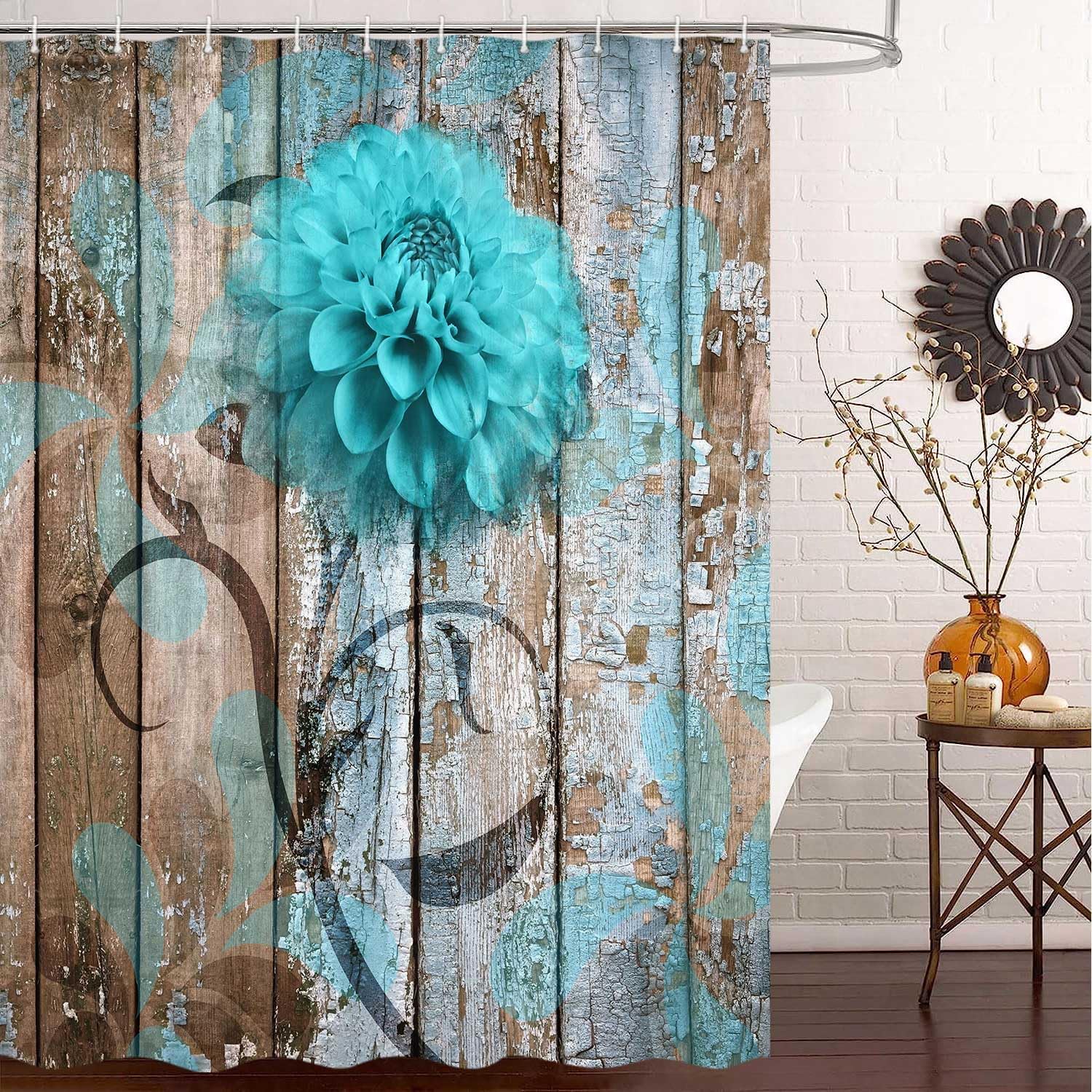 JAWO Teal Dahlia Small Shower Curtain Set