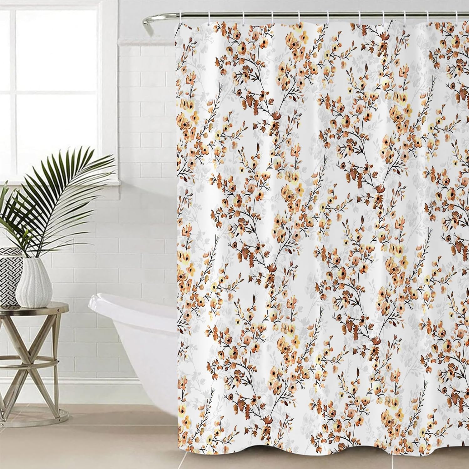 ZOE GARDEN Brown Flower Leaves Shower Curtain Set