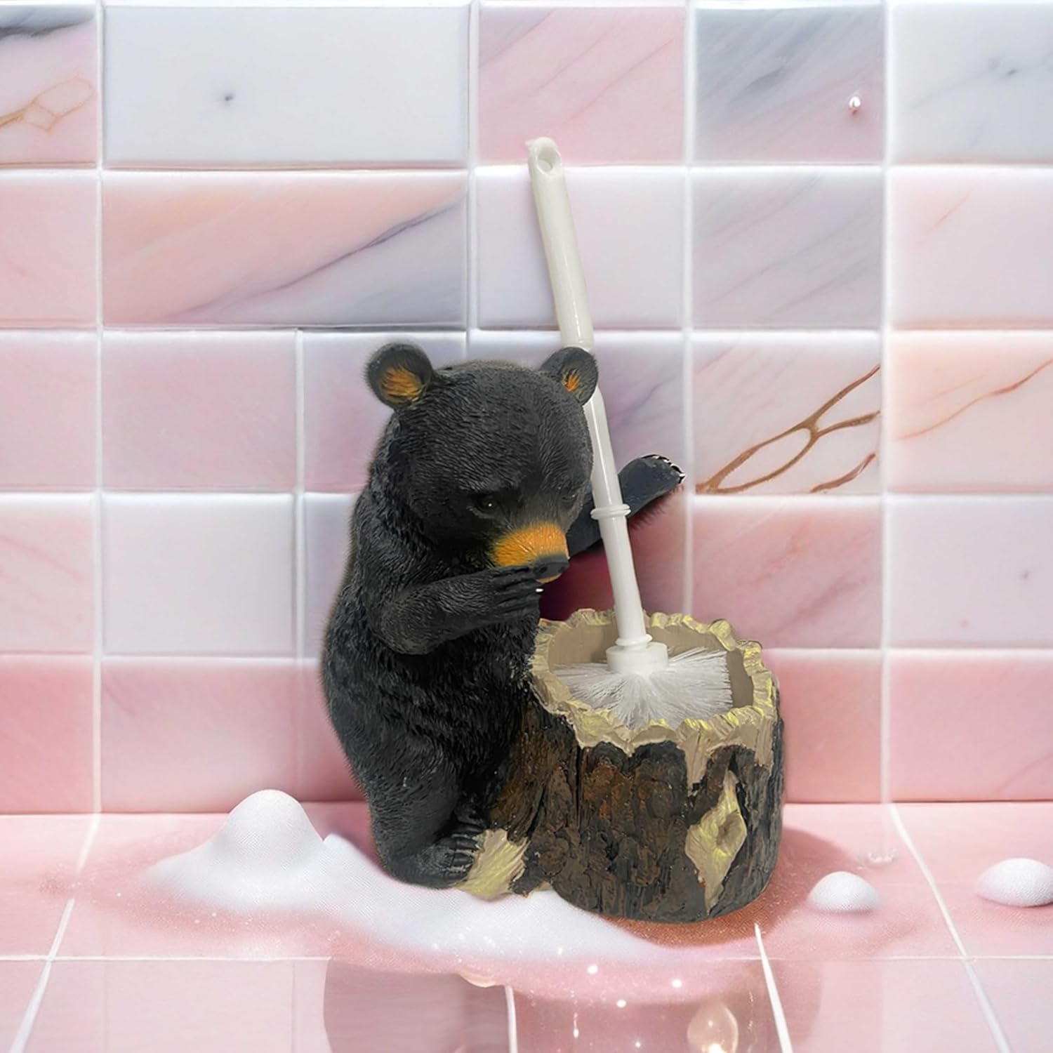 Whimsical Black Bear Toilet Brush Holder Set