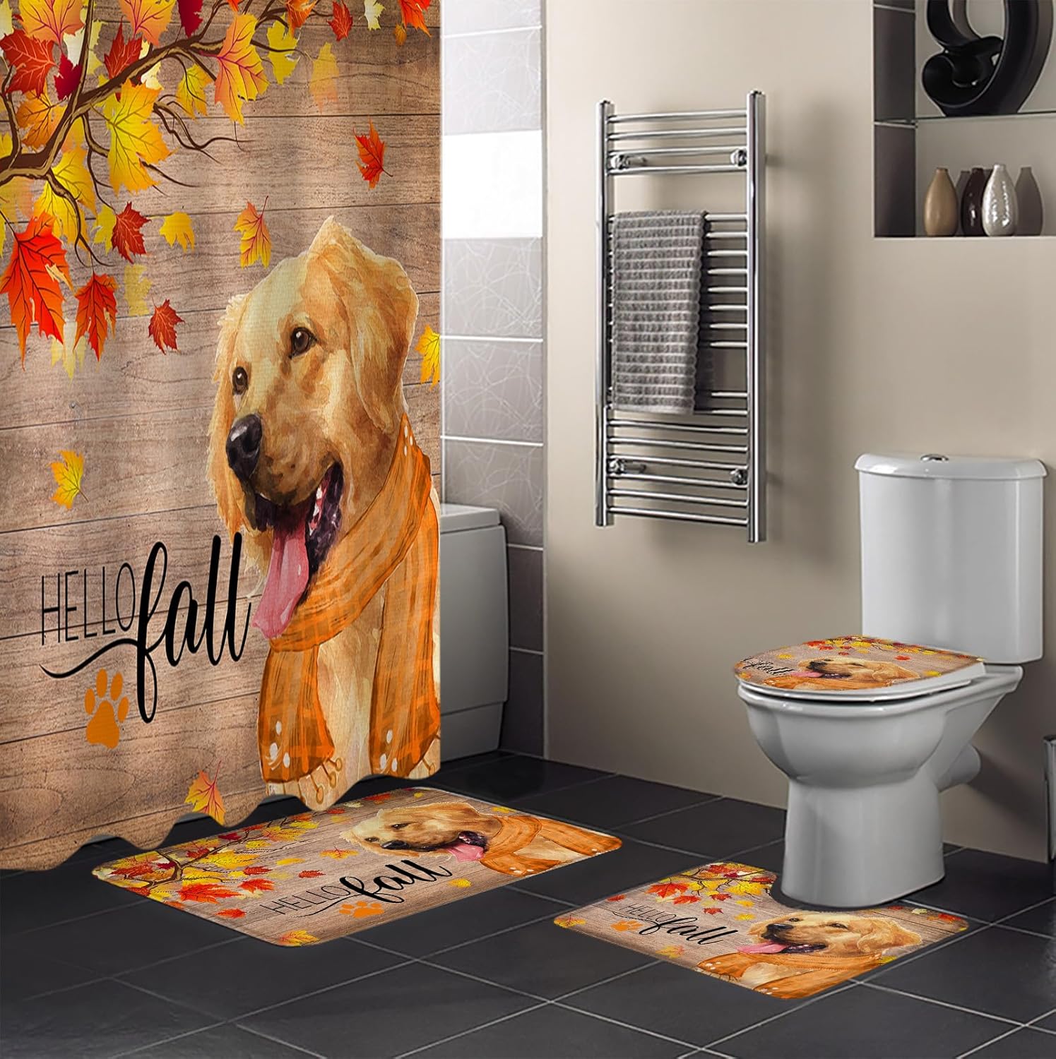 ZOE GARDEN Thanksgiving Shower Curtain Set with Mat and Hooks