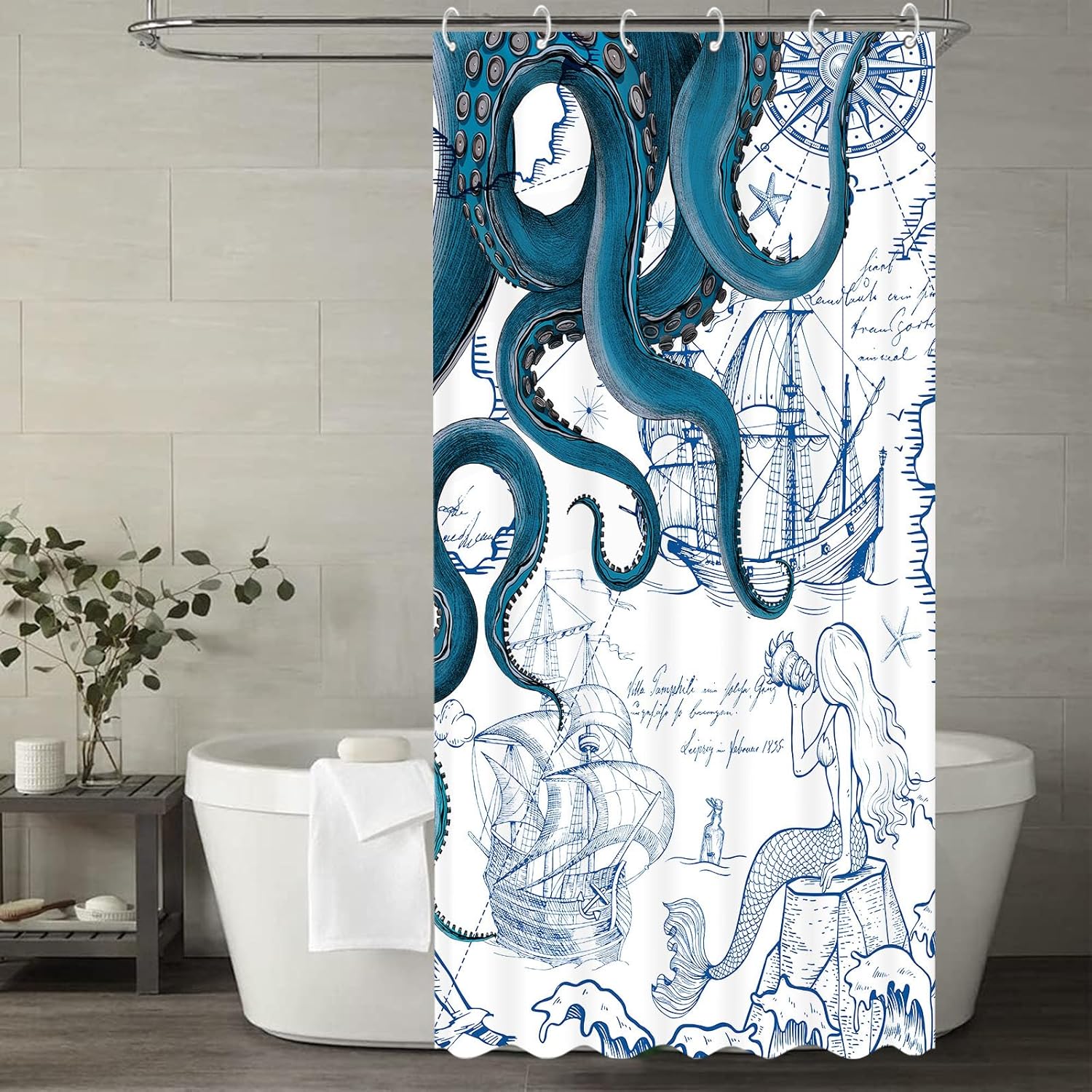 Fungarth Nautical Octopus Shower Curtain Blue 36x72
