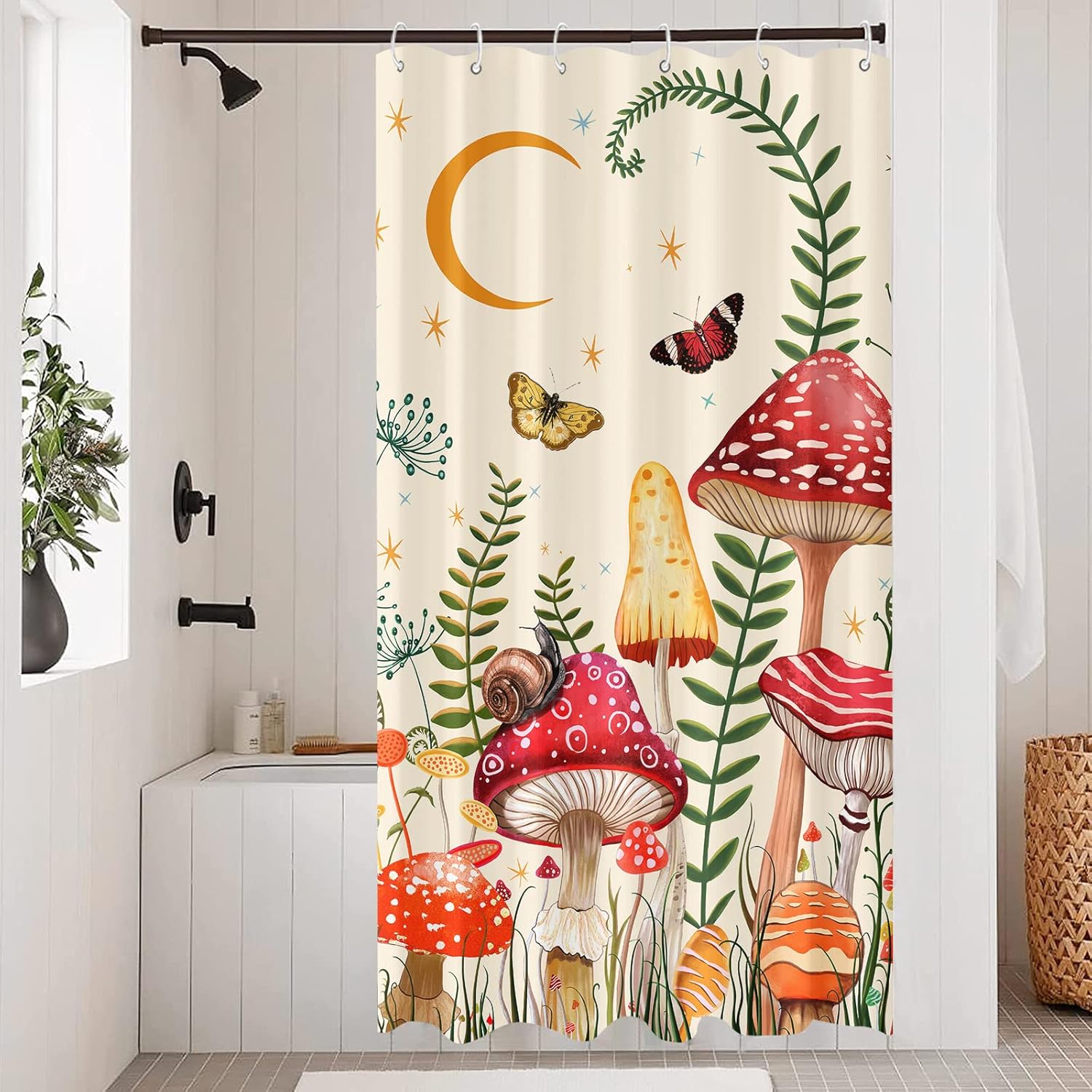 Zussun Mushroom Pattern Shower Curtain Set Beige