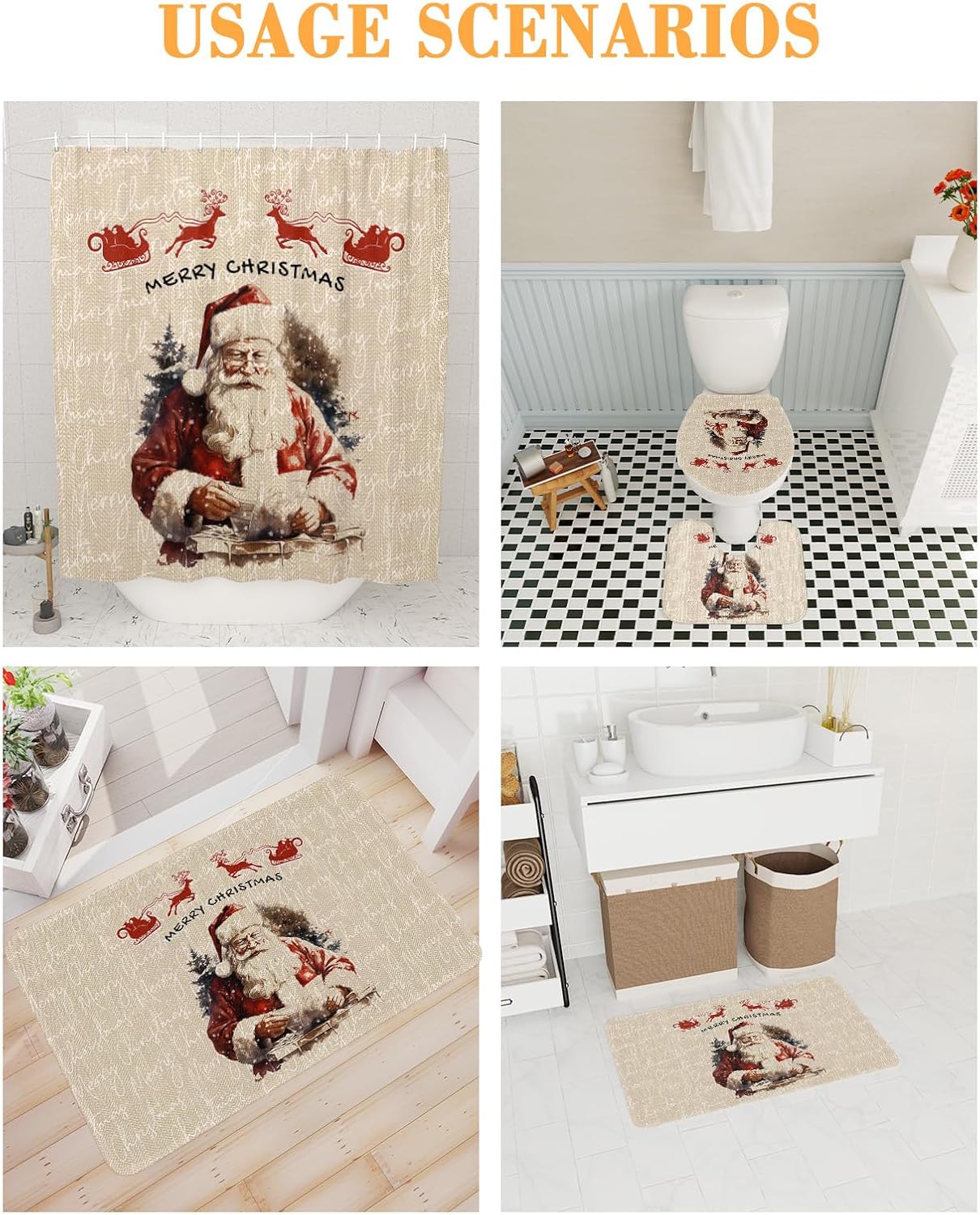 ZOE GARDEN Christmas Santa Bathroom Set with Rug and Hooks