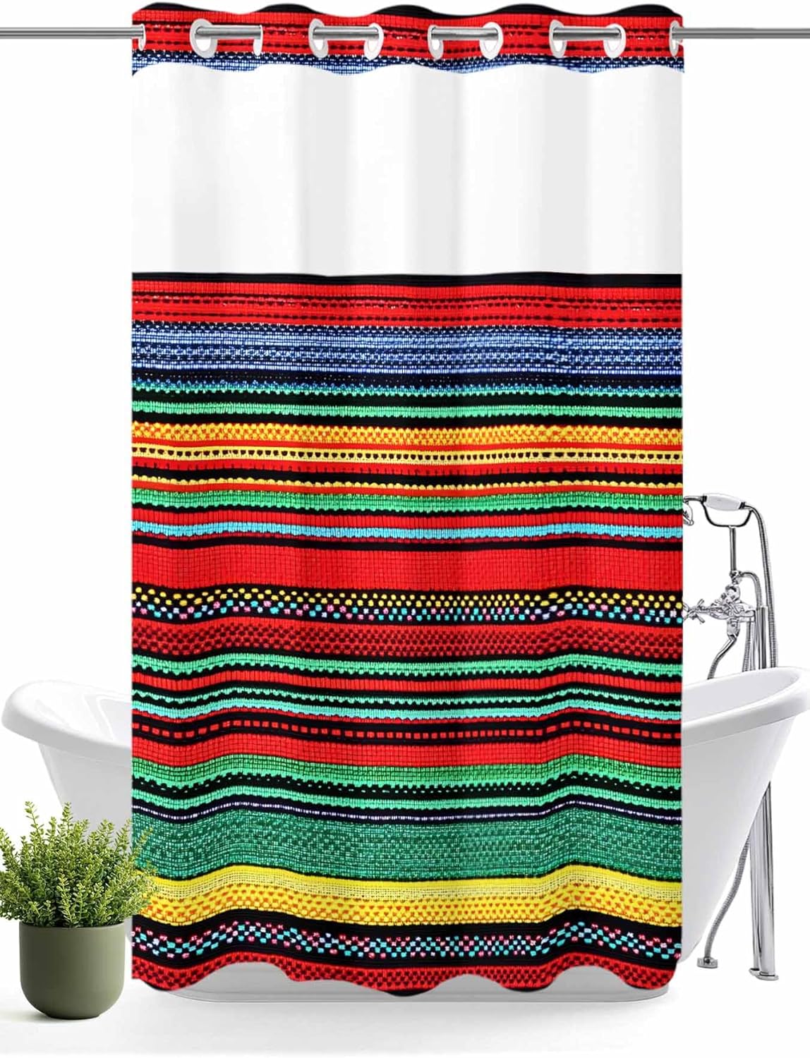 Eeijunphn No Hooks Shower Curtain Set 72x72in Abstract Mexico design