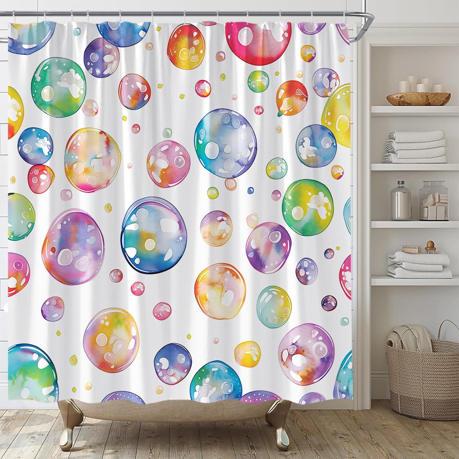Polka Dot Shower Curtain Set with Hooks for Kids