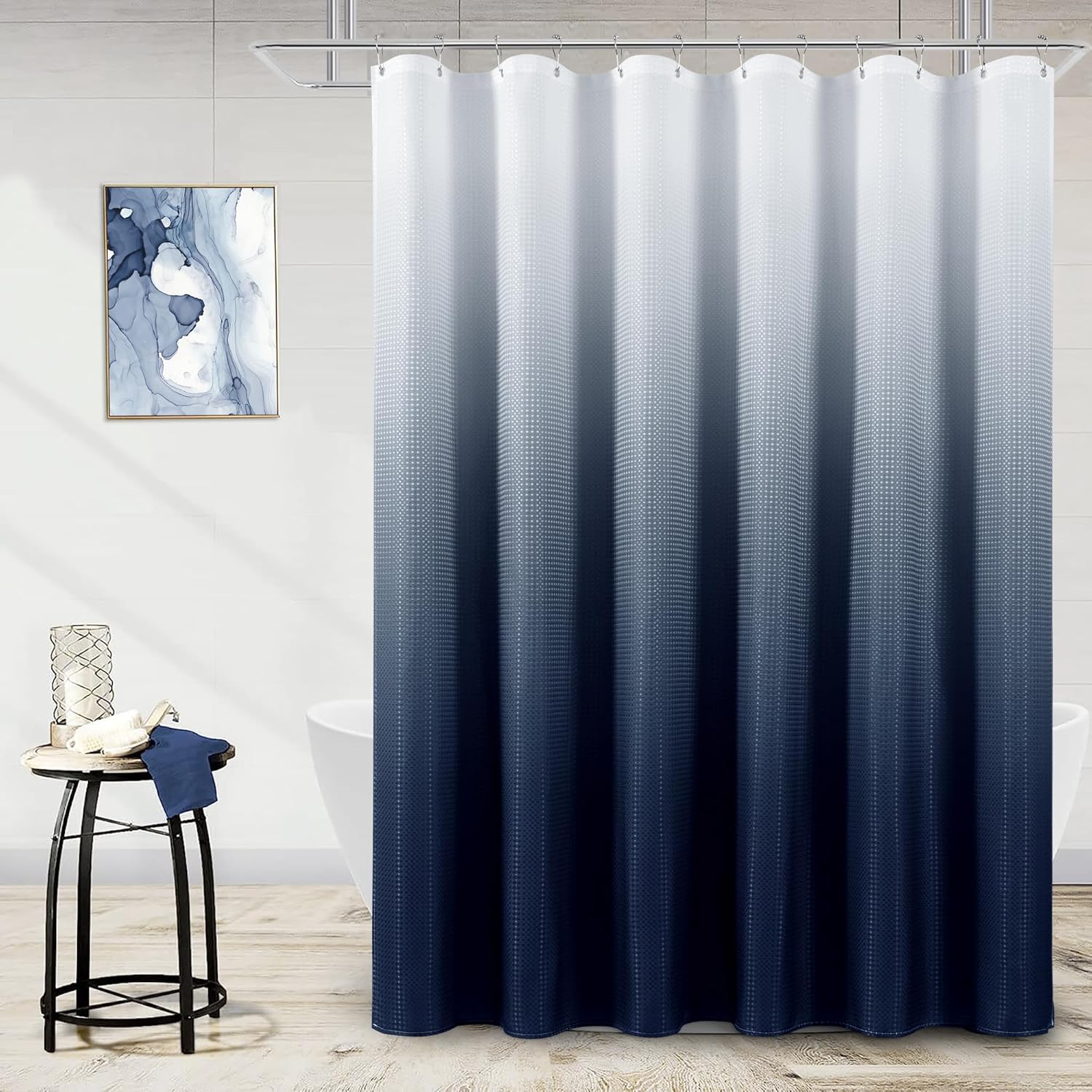 Naturoom Navy Blue Waffle Shower Curtain Set