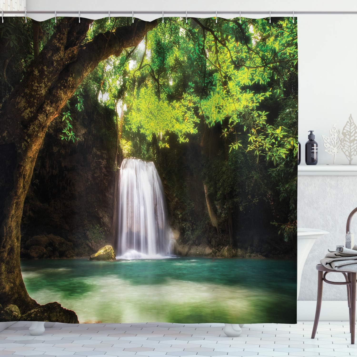 Ambesonne Waterfall Shower Curtain Set with Hooks - 69 W x 84 L