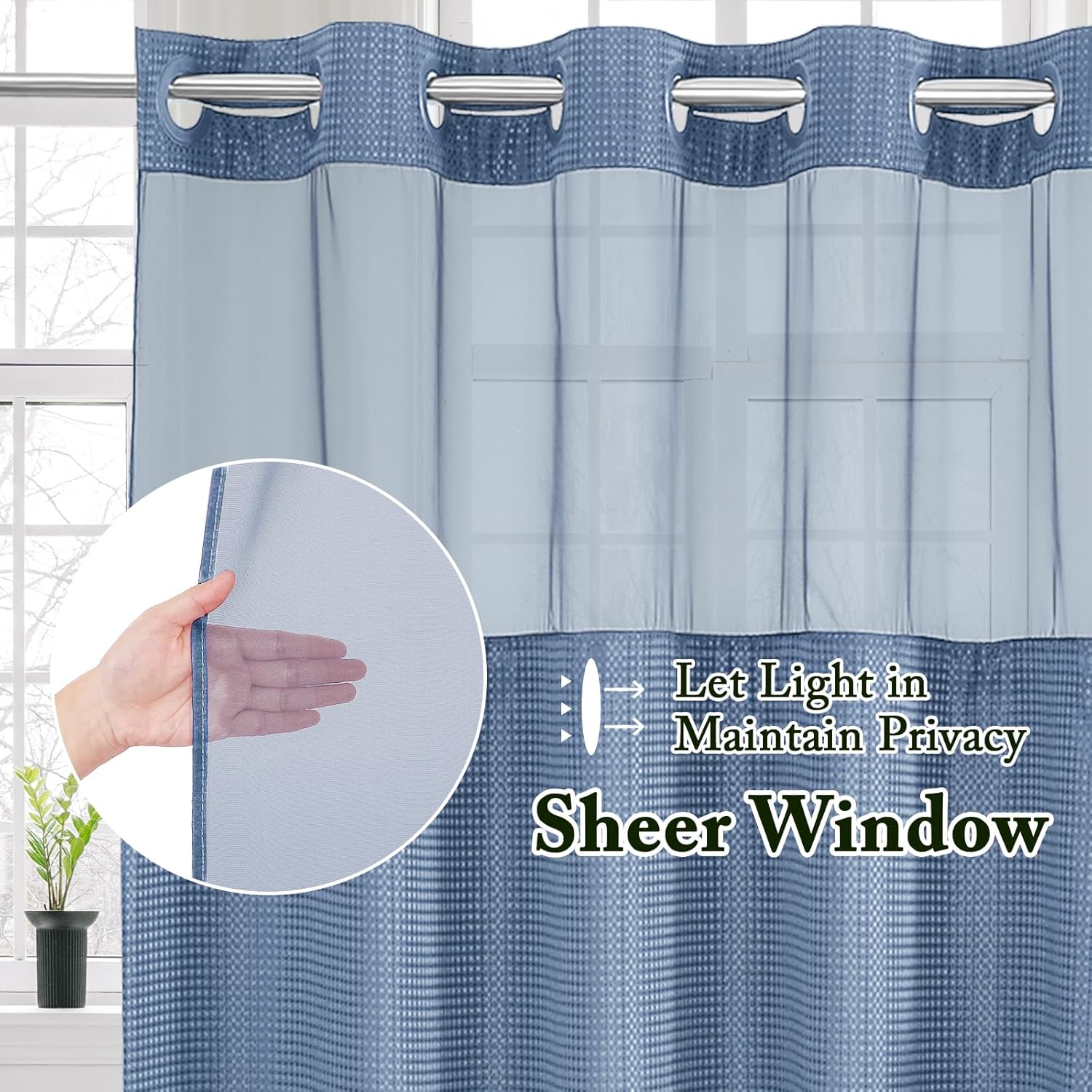 Gibelle Waffle Weave Shower Curtain Set with Liner Hotel Style Moonlight Blue 72x74