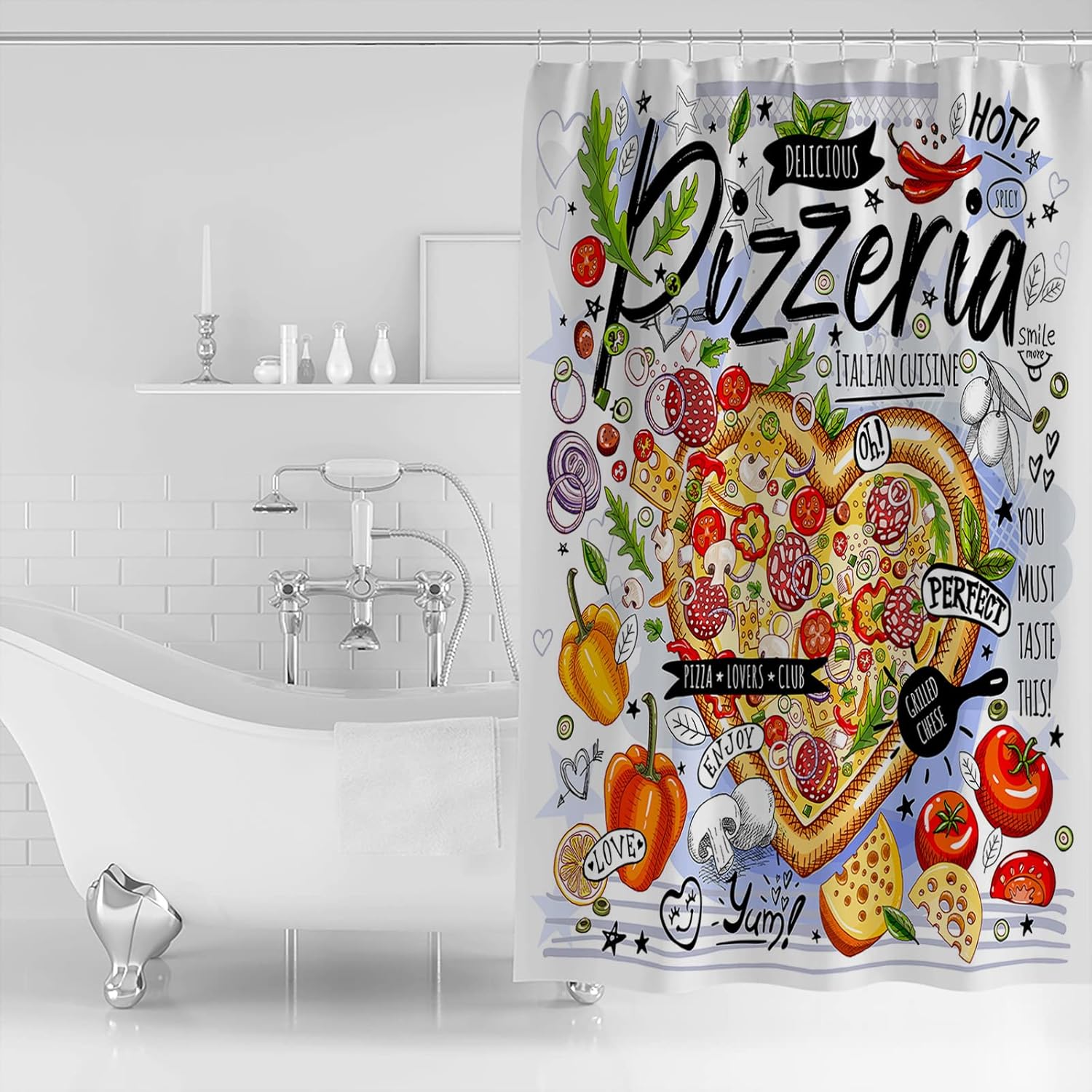 ZOE GARDEN Food Pizza Shower Curtain Set 60x72