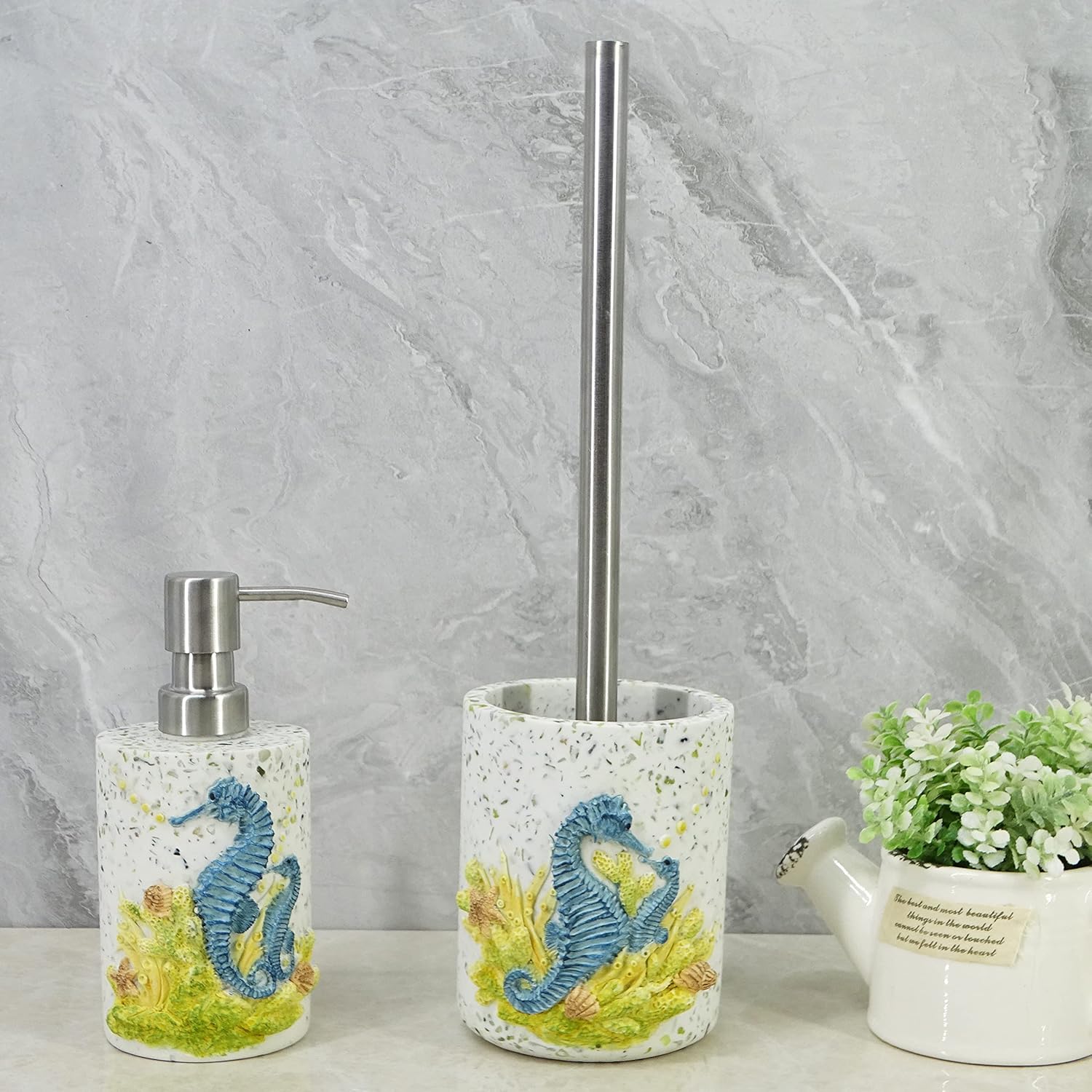 BATH 77SHANCO Resin Seahorse Toilet Brush Holder Set