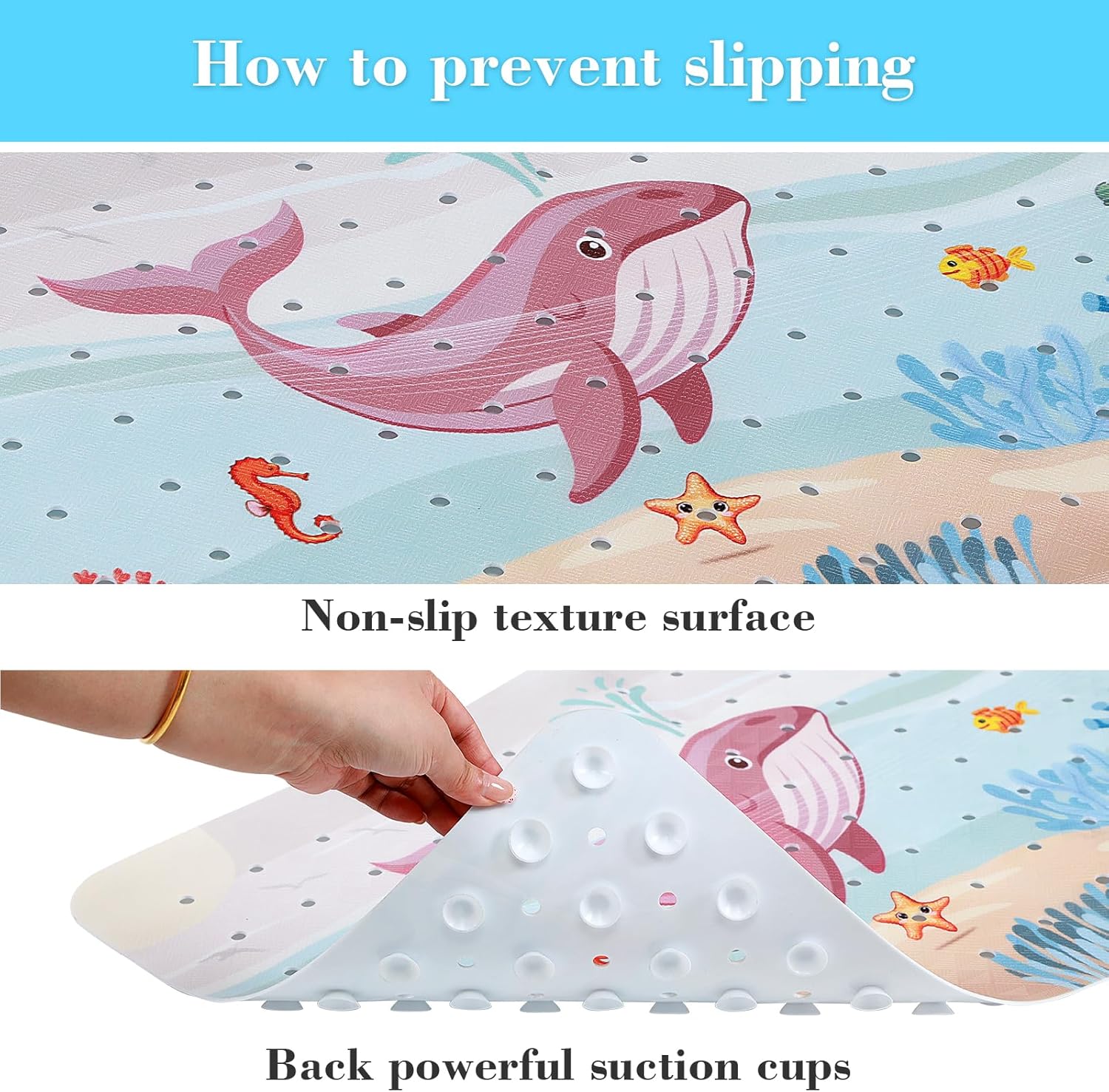 Secopad Baby Bath Mat with Suction Cups and Cartoon Design