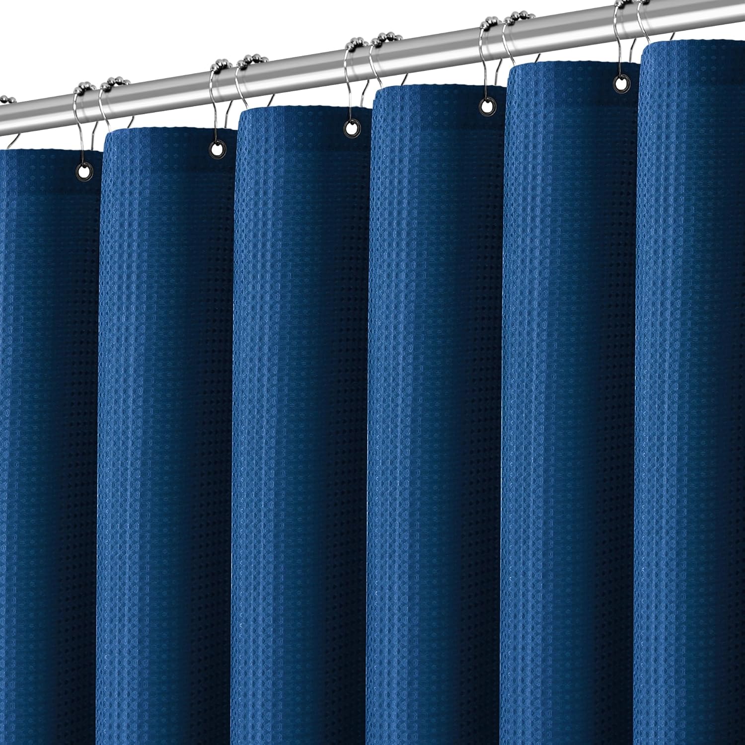 PANGSINNE Classic Blue Waffle Shower Curtain with 12 Hooks