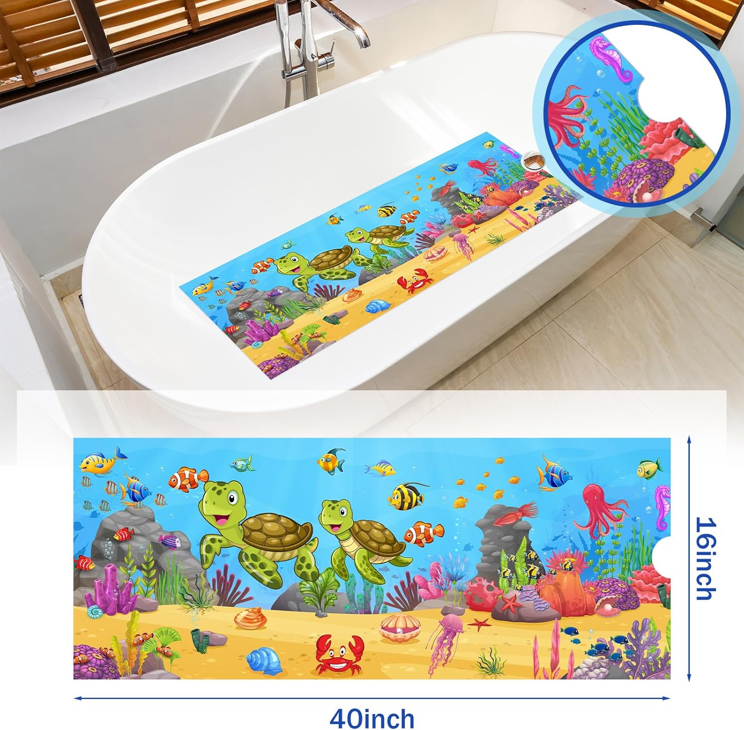 16 x 40 Sea Turtle Non-Slip Bath Mat with Cartoon Pattern 1