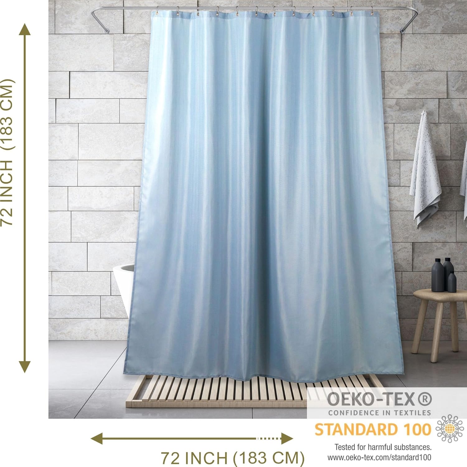 Popkozzi Fog Blue Linen Textured Shower Curtain