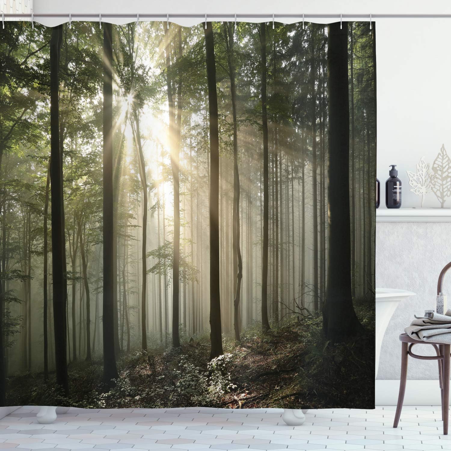 Ambesonne Forest Shower Curtain Set with 12 Hooks