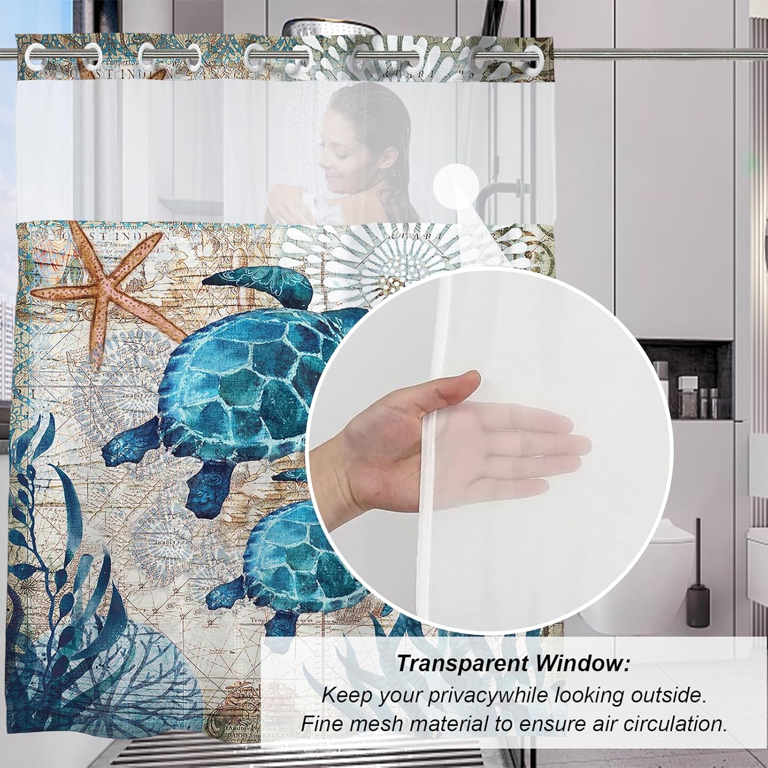 Final Friday Green and Teal Sea Turtle Shower Curtain Set