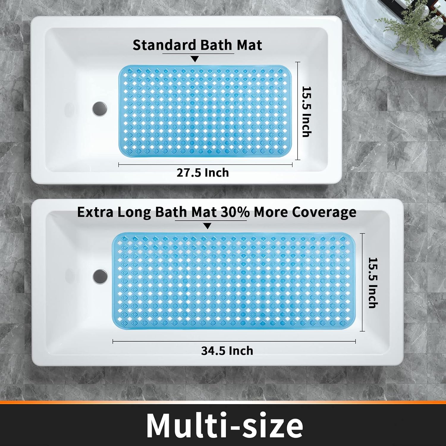 Non-Slip Bathtub Mat with Suction Cups and Drain Holes