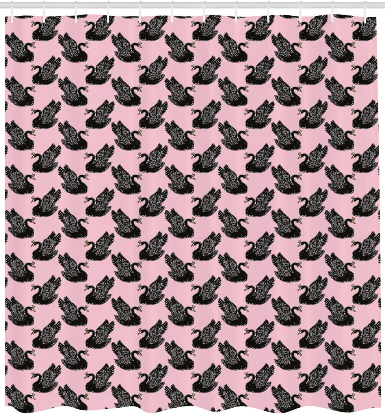 Ambesonne Swan Shower Curtain Set 69x70 Inches with 12 Hooks Pale Pink Black